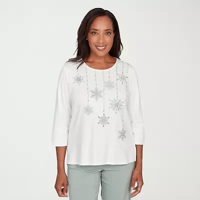 Alfred Dunner Stockbridge Womens Crew Neck 3/4 Sleeve T-Shirt