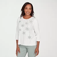 Alfred Dunner Stockbridge Womens Crew Neck 3/4 Sleeve T-Shirt