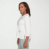 Alfred Dunner Stockbridge Womens Crew Neck 3/4 Sleeve T-Shirt