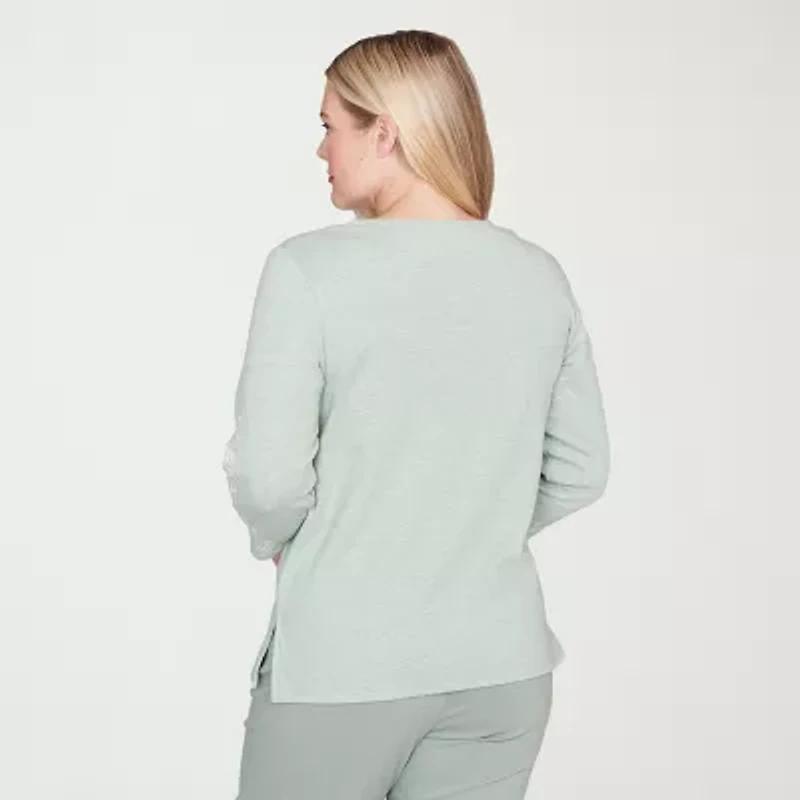Alfred Dunner Stockbridge Womens Split Crew Neck 3/4 Sleeve T-Shirt