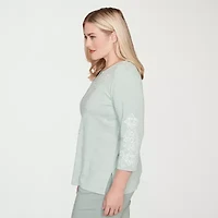 Alfred Dunner Stockbridge Womens Split Crew Neck 3/4 Sleeve T-Shirt