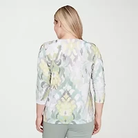 Alfred Dunner Stockbridge Womens Crew Neck 3/4 Sleeve T-Shirt