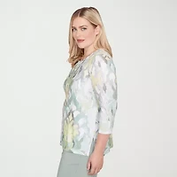 Alfred Dunner Stockbridge Womens Crew Neck 3/4 Sleeve T-Shirt