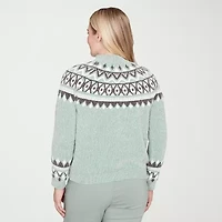 Alfred Dunner Stockbridge Womens Mock Neck Long Sleeve Floral Pullover Sweater