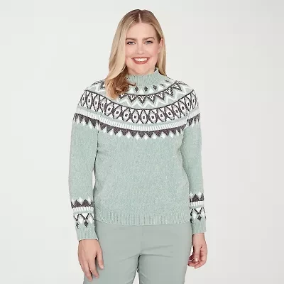 Alfred Dunner Stockbridge Womens Mock Neck Long Sleeve Floral Pullover Sweater