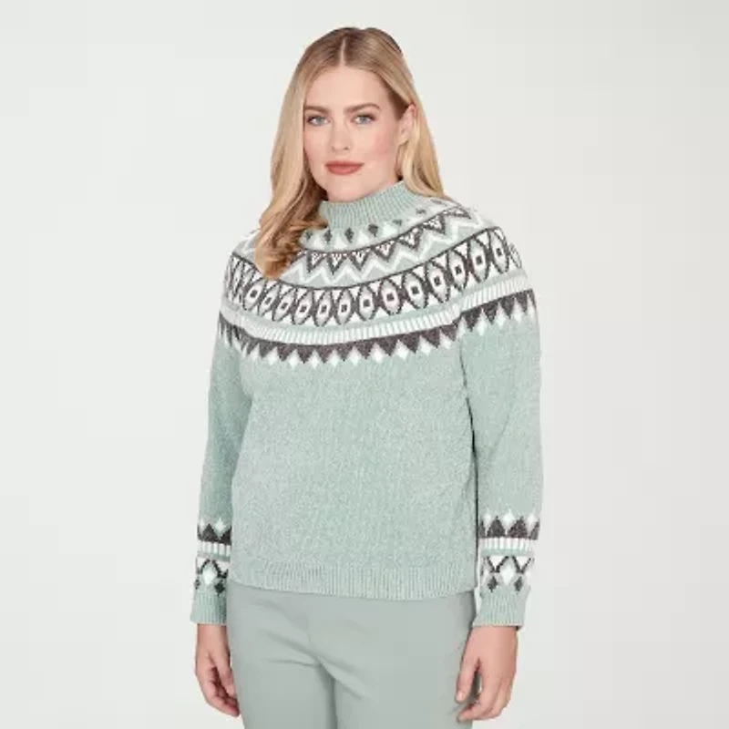 Alfred Dunner Stockbridge Womens Mock Neck Long Sleeve Floral Pullover Sweater