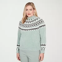 Alfred Dunner Stockbridge Womens Mock Neck Long Sleeve Floral Pullover Sweater