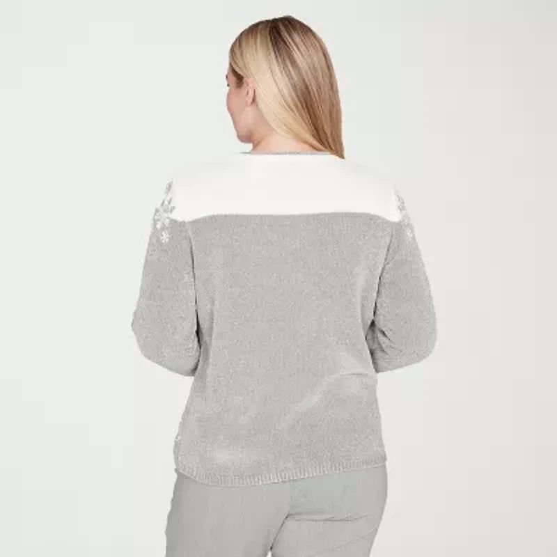 Alfred Dunner Stockbridge Womens Crew Neck Long Sleeve Pullover Sweater