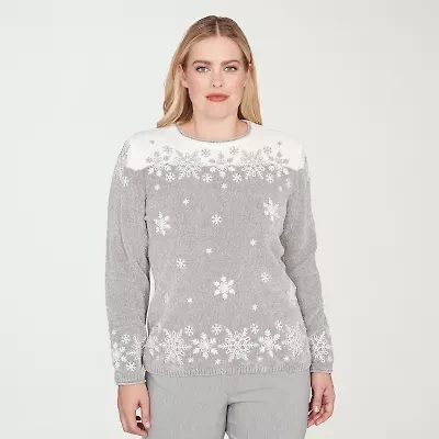 Alfred Dunner Stockbridge Womens Crew Neck Long Sleeve Pullover Sweater