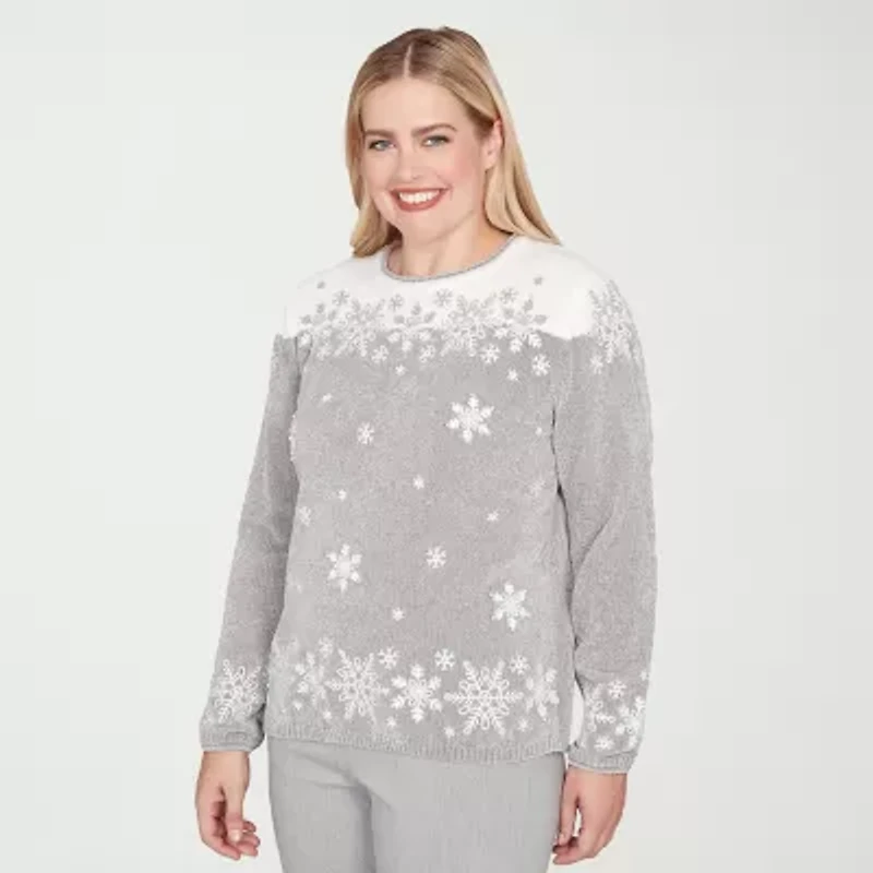 Alfred Dunner Stockbridge Womens Crew Neck Long Sleeve Pullover Sweater
