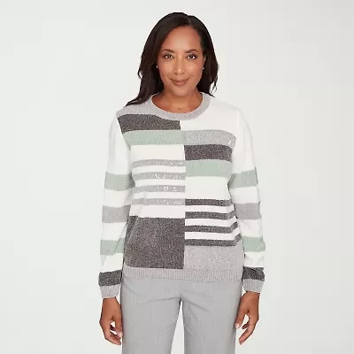 Alfred Dunner Stockbridge Womens Crew Neck Long Sleeve Striped Pullover Sweater