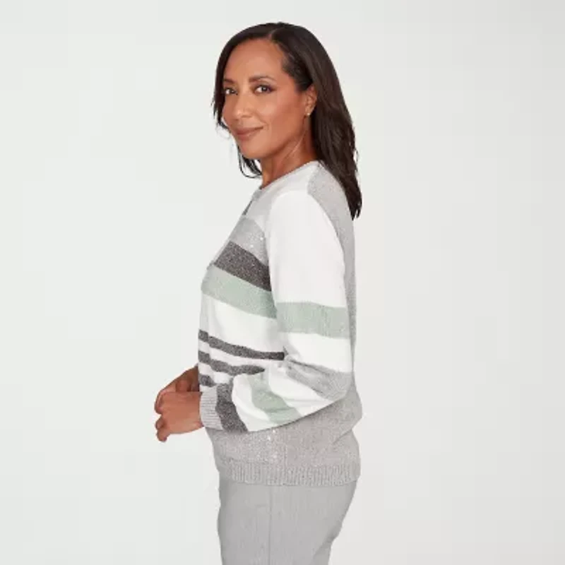 Alfred Dunner Stockbridge Womens Crew Neck Long Sleeve Striped Pullover Sweater