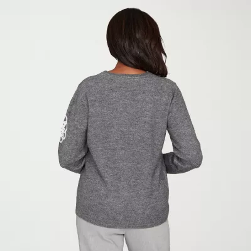 Alfred Dunner Stockbridge Womens V Neck Long Sleeve Floral Pullover Sweater