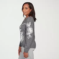 Alfred Dunner Stockbridge Womens V Neck Long Sleeve Floral Pullover Sweater