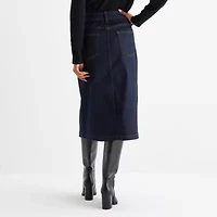 Liz Claiborne Womens Mid Rise Midi Denim Skirt