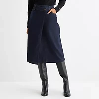 Liz Claiborne Womens Mid Rise Midi Denim Skirt