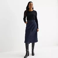 Liz Claiborne Womens Mid Rise Midi Denim Skirt