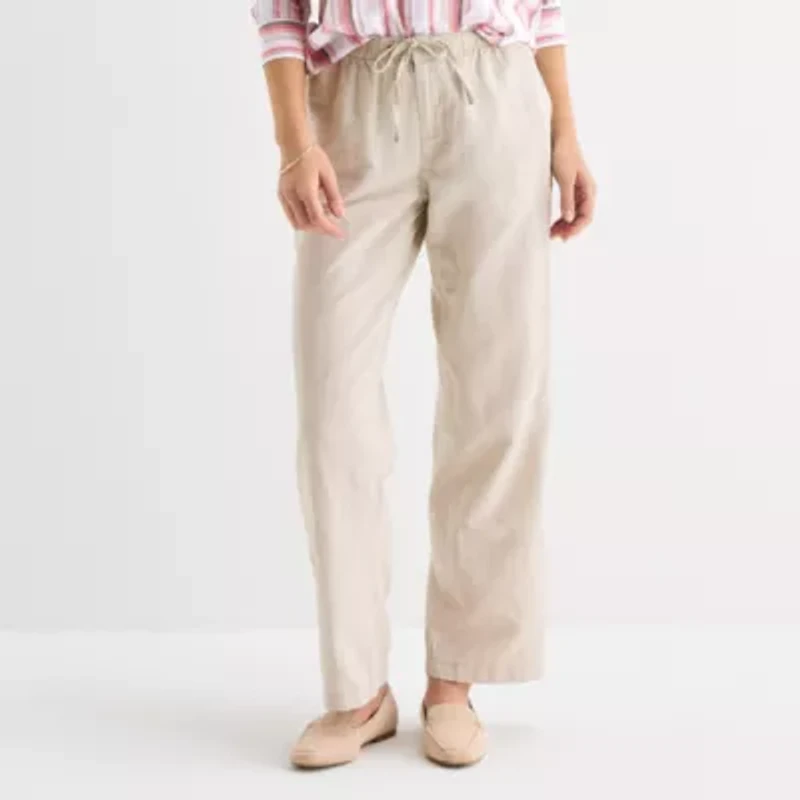 Liz Claiborne Womens Wide Leg Mid Rise Pull-On Pant