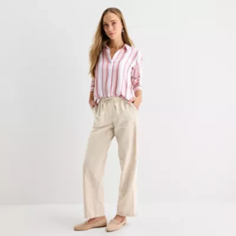 Liz Claiborne Womens Wide Leg Mid Rise Pull-On Pant