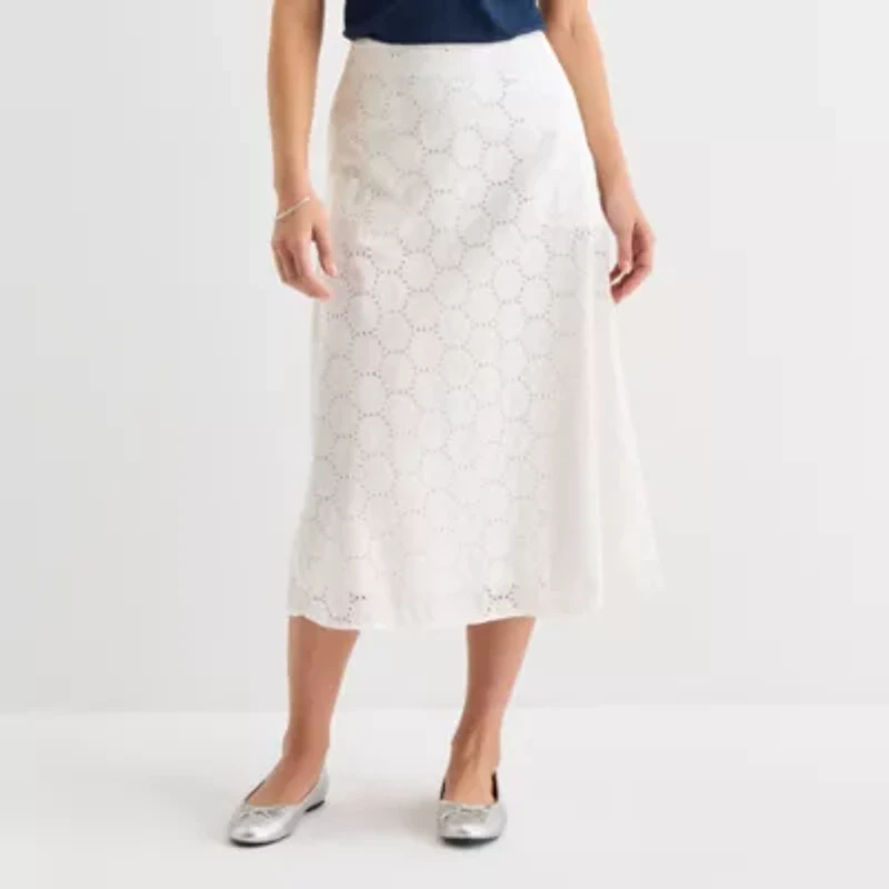 Liz Claiborne Womens Mid Rise Midi A-Line Skirt
