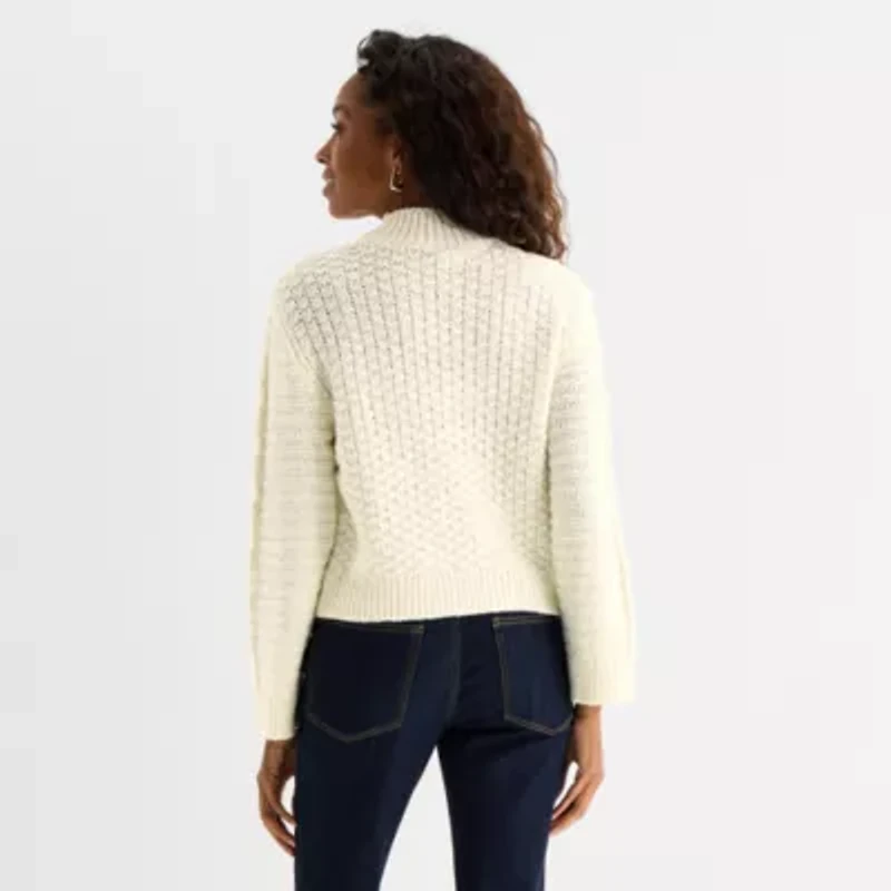 St. John's Bay Womens Mock Neck Long Sleeve Pullover Sweater