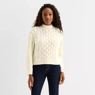 St. John's Bay Womens Mock Neck Long Sleeve Pullover Sweater