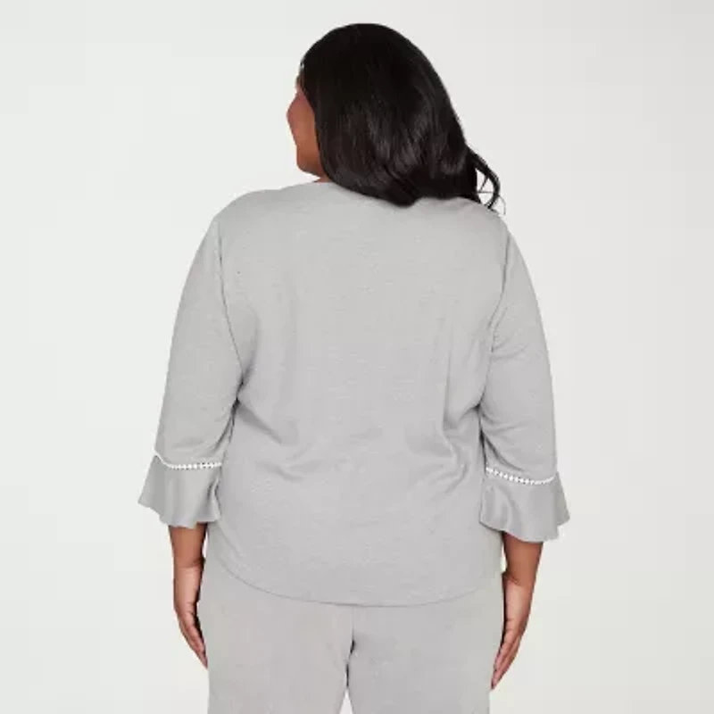 Alfred Dunner Stockbridge Womens Plus Crew Neck 3/4 Sleeve T-Shirt