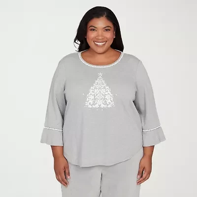 Alfred Dunner Stockbridge Womens Plus Crew Neck 3/4 Sleeve T-Shirt