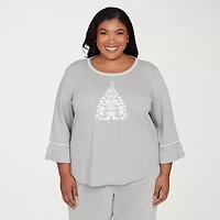 Alfred Dunner Stockbridge Womens Plus Crew Neck 3/4 Sleeve T-Shirt