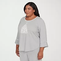 Alfred Dunner Stockbridge Womens Plus Crew Neck 3/4 Sleeve T-Shirt