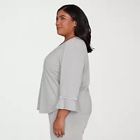Alfred Dunner Stockbridge Womens Plus Crew Neck 3/4 Sleeve T-Shirt