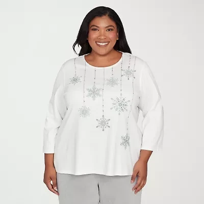 Alfred Dunner Stockbridge Womens Plus Crew Neck 3/4 Sleeve T-Shirt