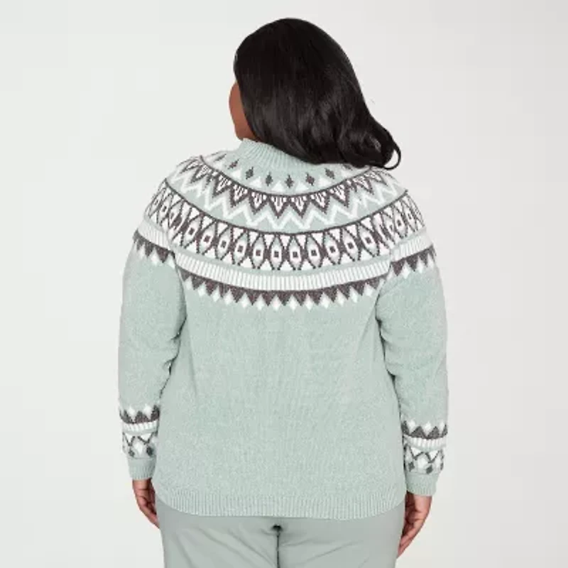 Alfred Dunner Plus Stockbridge Womens Mock Neck Long Sleeve Pullover Sweater