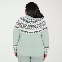 Alfred Dunner Plus Stockbridge Womens Mock Neck Long Sleeve Pullover Sweater