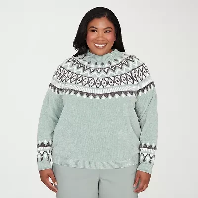 Alfred Dunner Plus Stockbridge Womens Mock Neck Long Sleeve Pullover Sweater