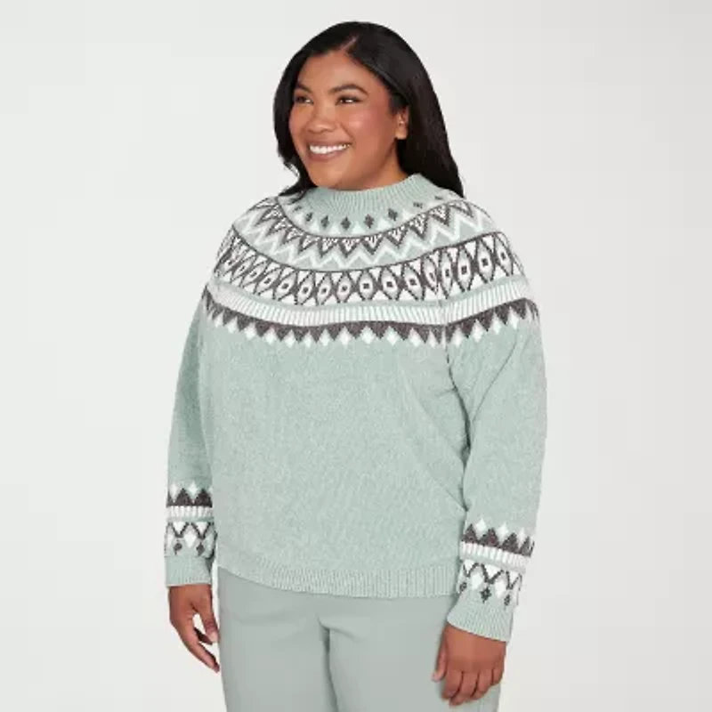 Alfred Dunner Plus Stockbridge Womens Mock Neck Long Sleeve Pullover Sweater