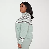 Alfred Dunner Plus Stockbridge Womens Mock Neck Long Sleeve Pullover Sweater