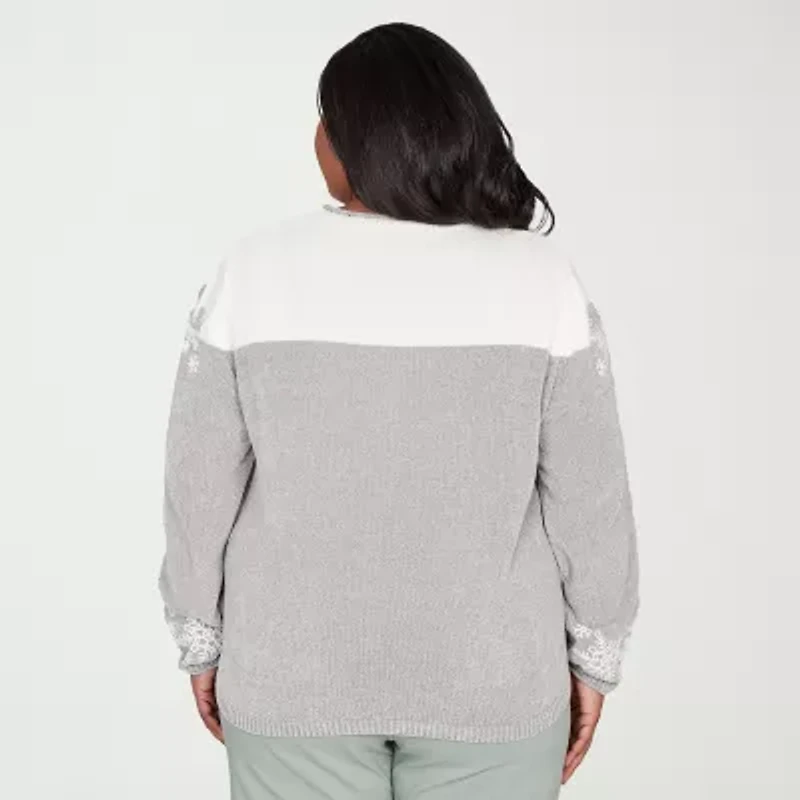Alfred Dunner Plus Stockbridge Womens Crew Neck Long Sleeve Pullover Sweater