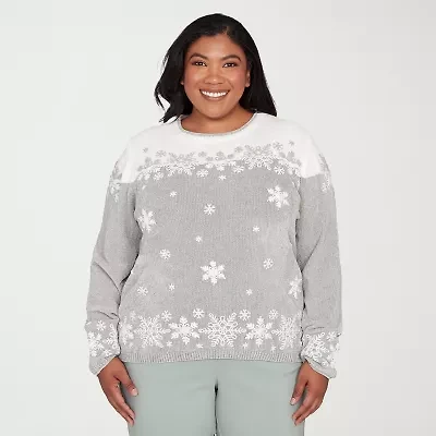 Alfred Dunner Plus Stockbridge Womens Crew Neck Long Sleeve Pullover Sweater