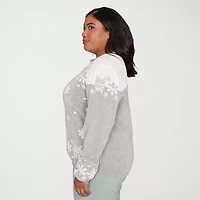 Alfred Dunner Plus Stockbridge Womens Crew Neck Long Sleeve Pullover Sweater