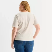 Liz Claiborne Womens Plus Split Crew Neck Short Sleeve T-Shirt