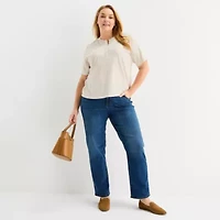 Liz Claiborne Womens Plus Split Crew Neck Short Sleeve T-Shirt