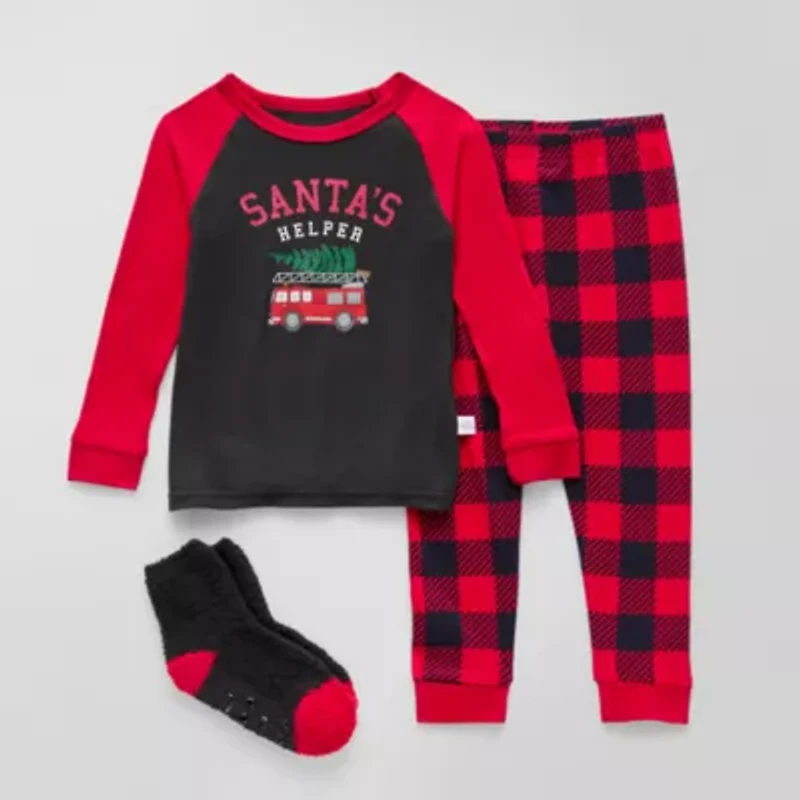 Sleep On It Gift Set Toddler Boys Crew Neck Long Sleeve 3-pc. Pajama Sets