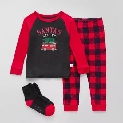 Sleep On It Gift Set Toddler Boys Crew Neck Long Sleeve 3-pc. Pajama Sets