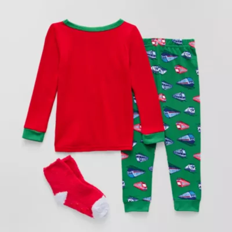 Sleep On It Gift Set Toddler Boys Crew Neck Long Sleeve 3-pc. Pajama Sets