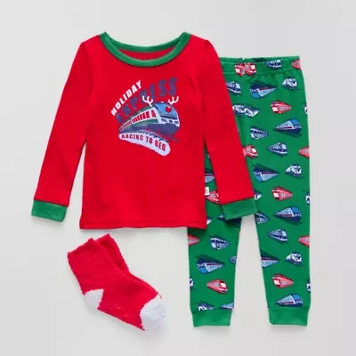 Sleep On It Gift Set Toddler Boys Crew Neck Long Sleeve 3-pc. Pajama Sets