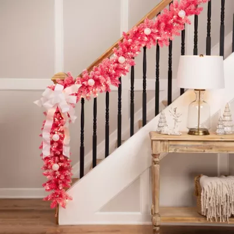 Northlight Flocked Pink With Clear Lights Pre-Lit Christmas Indoor Garland