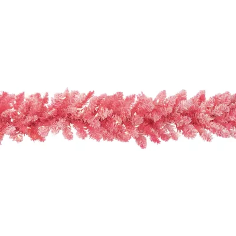 Northlight Flocked Pink With Clear Lights Pre-Lit Christmas Indoor Garland