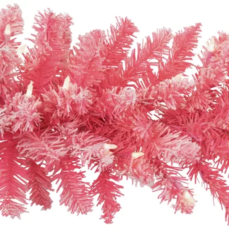 Northlight Flocked Pink With Clear Lights Pre-Lit Christmas Indoor Garland