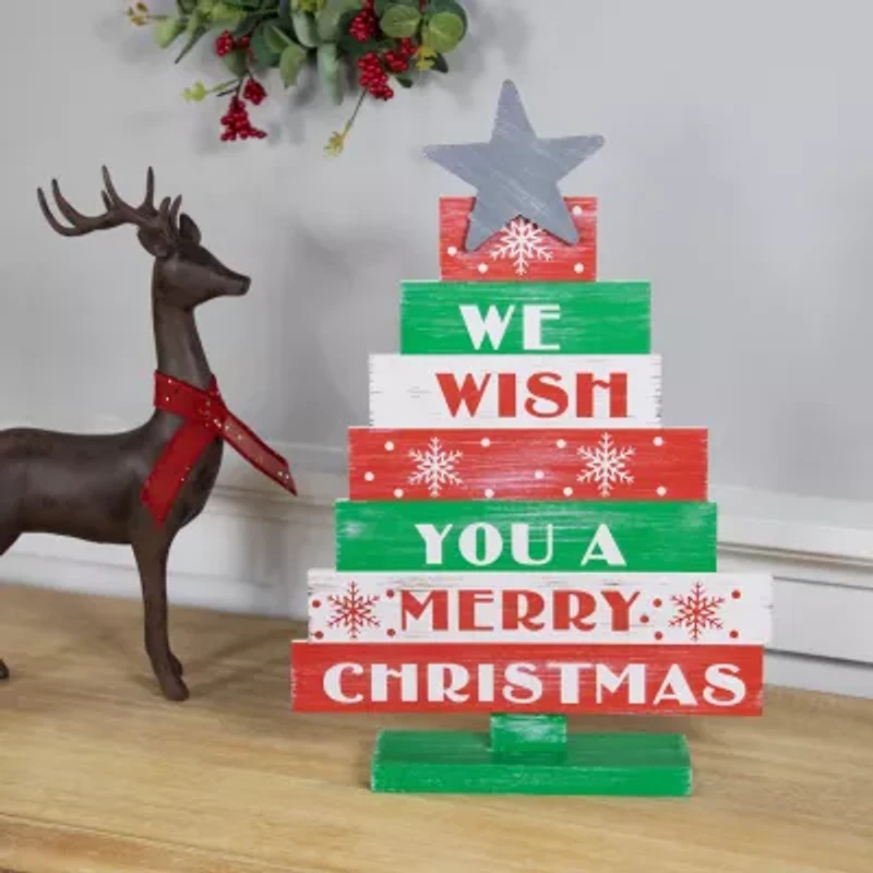 Northlight 16.5" Wooden Sign Christmas Tabletop Tree